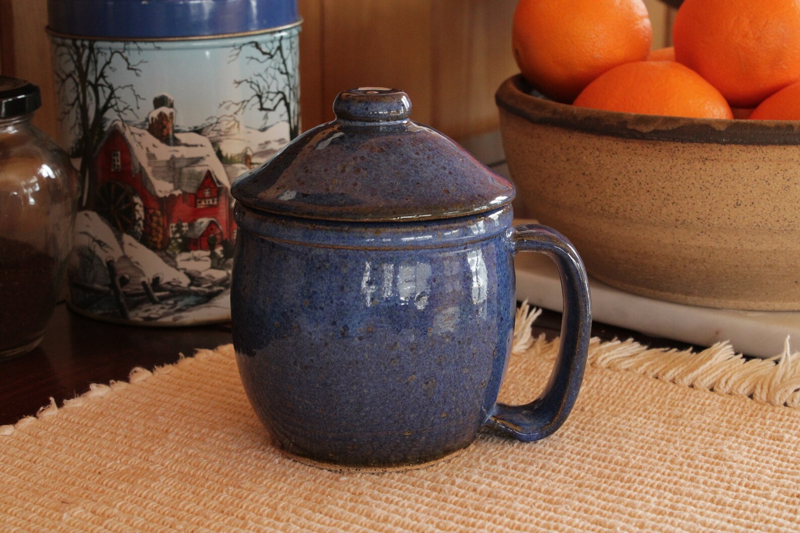 Large Mug with Indigo Glaze and Lid Etsy