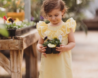 MITHRA Spring dress | Summer dress| Flowergirl | Girls dress| Pastel yellow