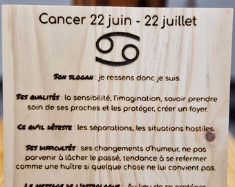 Gravure sur bois du signe astrologique du Cancer et de sa description