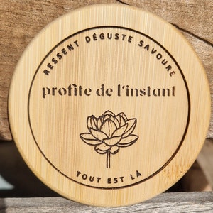 Sous-verres zen profite de l'instant. Dessous de verres en bois. Sous-bocks originaux. Cadeau spiritualité et moment présent. image 3