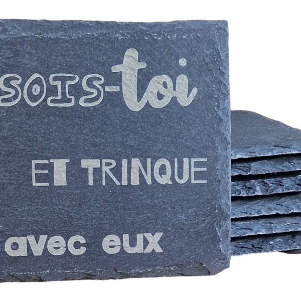 Sous-verres ardoise avec message zen. Dessous de verres en pierre. Sous-bocks originaux. Cadeau spiritualité et moment présent.