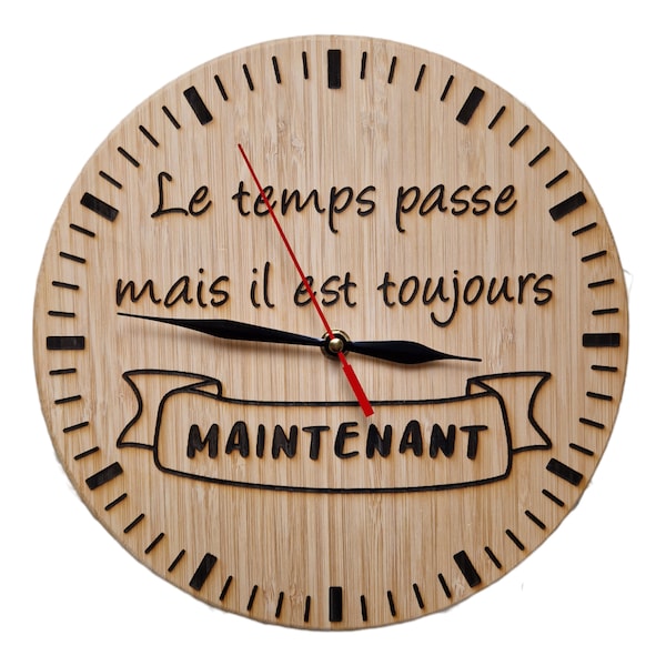 Horloge murale moderne en bois massif. Horloge zen.