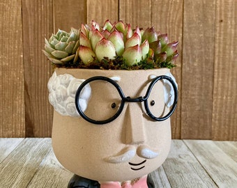 Charming Gentleman Planter with Succulents - Unique Indoor Decor