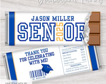 Editable Senior Graduation Candy Bar Wrappers | Personalized Chocolate Bars | Printable Party Favors | Canva Template Instant Download