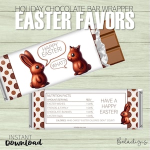 Printable Happy Easter Candy Bar Wrappers | Chocolate Bars | Chocolate Bunny Design | Printable Party Favors Gifts | Instant Download