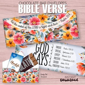 Floral Gott sagt Schokoriegel Wrapper: Bibel Vers Schokolade Beutel (Instant Download)