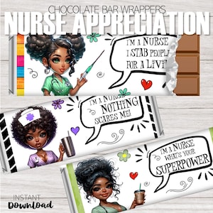 Ethnische Krankenschwester Wertschätzung Bündel Candy Bar Wrappers | Nurses Week Schokoriegel | Pflege Danke Geschenke | Druckbare Download | 3 Designs