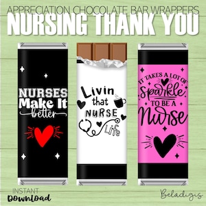 Krankenschwester Wertschätzung Bundle Candy Bar Wrappers | Nurses Week Schokoriegel | Pflege Danke Geschenke | Druckbare Sofort-Download | 3 Designs