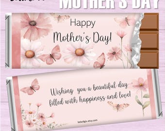 Floral vlinder Moederdag chocoladereep wrappers: snoepcadeau (digitale download)