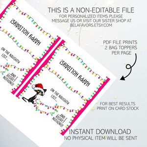 Naughty Cat Christmas Bag Toppers: Printable Holiday Party Favors, Kisses Candy Topper Tags, Xmas Gift (Instant Download) image 4