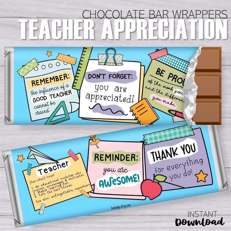 Teacher Appreciation Candy Bar Wrappers: Printable Thank You Gift ...