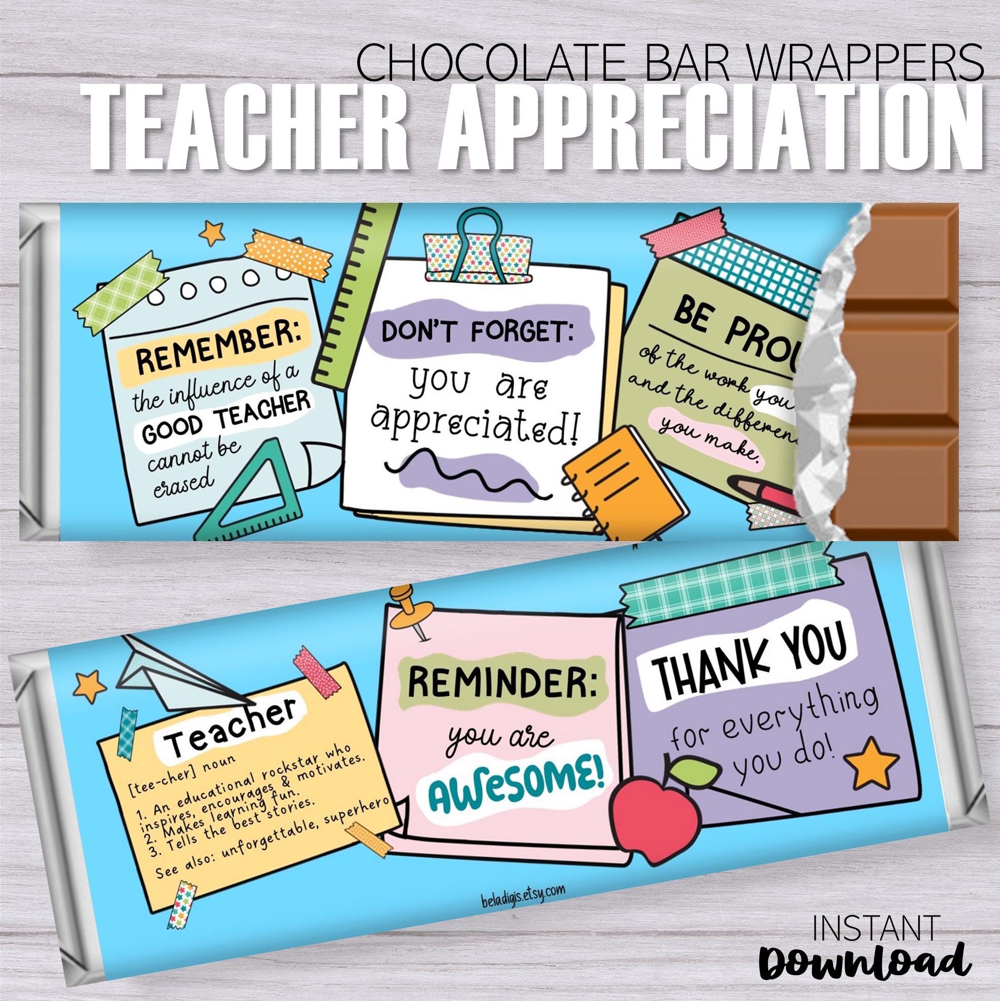 Teacher Appreciation Candy Bar Wrappers: Printable Thank You Gift ...