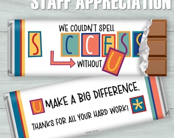 Employee Appreciation Candy Bar Wrappers: Staff Thank You (Printable Instant Download)