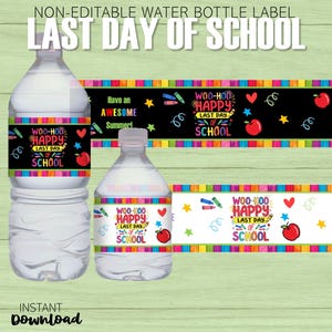 Étiquettes de bouteille d'eau Doodle pour le dernier jour d'école NON modifiables | | Autocollants de fin d'école | Téléchargement instantané Imprimable | 2 couleurs