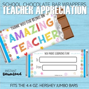 Amazing Teacher Appreciation Doodle Candy Bar Wrappers | Chocolate Bar Template | End of School Year Gifts | Printable Instant Download