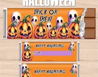 Envoltorio de caramelos de calabazas espeluznantes para Halloween: un caprichoso recuerdo imprimible para fiestas de truco o trato, descarga instantánea.