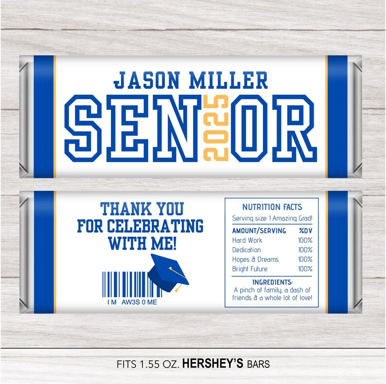 Editable Senior Graduation Candy Bar Wrappers: Canva Template (digital ...