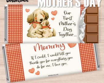 Modelo de embalagem para barra de chocolate para o primeiro dia das mães (download para impressão)