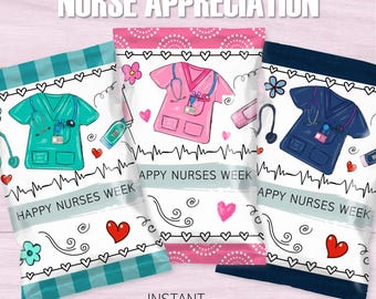 Doodle Nurses Week Bundle Chip Bags | Fill with your favorite Chips Candy Healthy Snacks | Nurse Appreciation Design | Download | 3 Colors