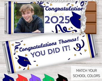 Editable Cap Photo Graduation Candy Bar Wrappers | Personalized Chocolate Bars | Printable Party Favors | Canva Template Instant Download