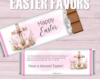 Embrulhos para Barras de Doces de Páscoa para Imprimir: Design de Cruz e Coelho (Download Instantâneo)