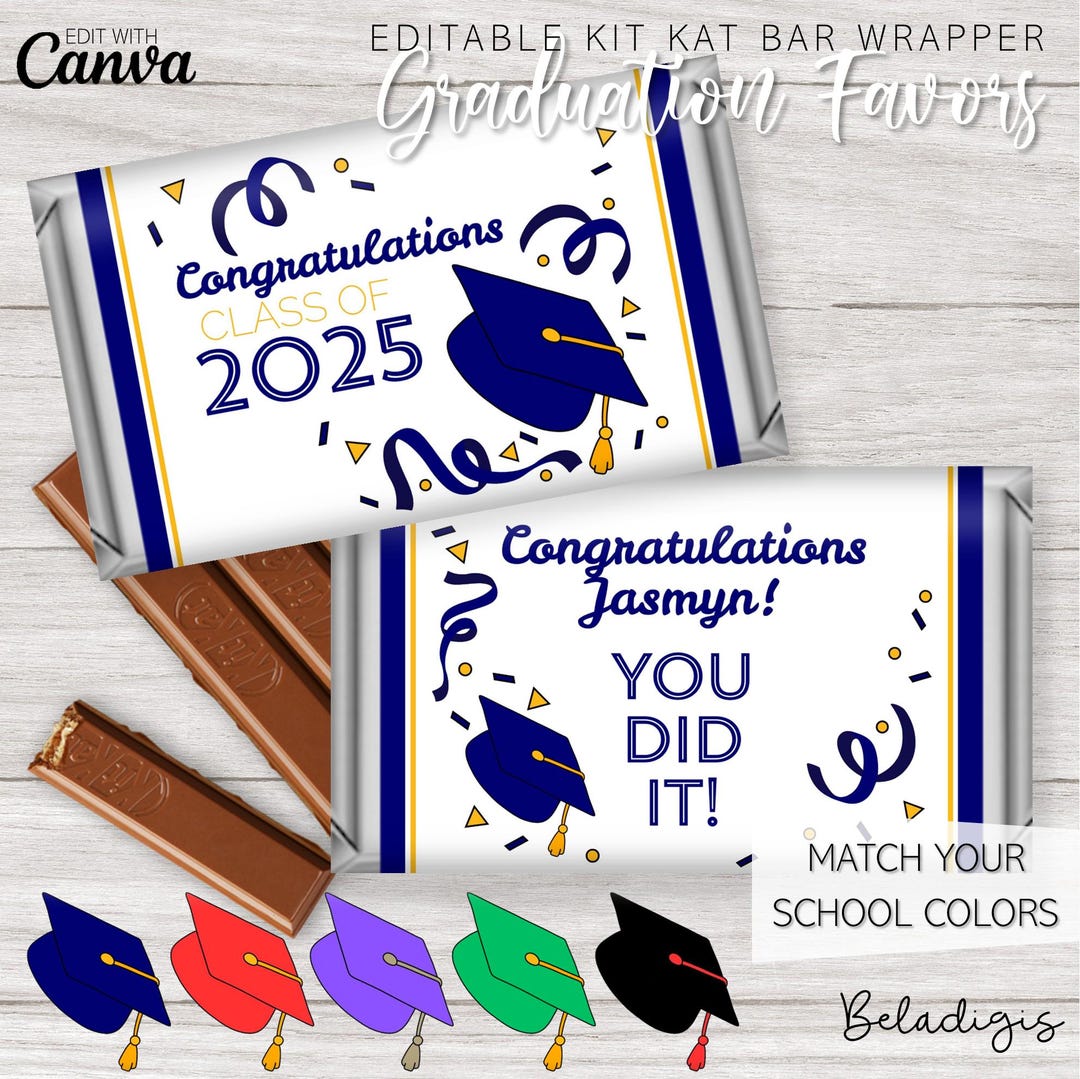 Editable Grad Cap Kit Kat Bar Wrappers: Graduation Party Favors (canva ...