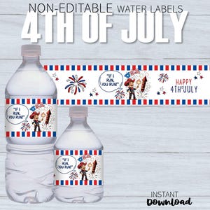 NON-Editable 4th of July Patriotic Water Bottle Labels | Independence Day Party Favor | July 4th Bottle Sticker | Instant Download Printable