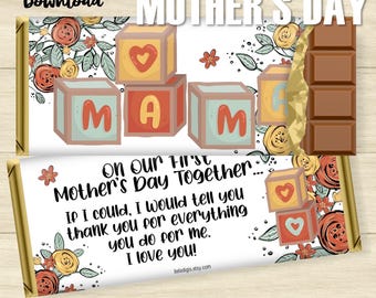 Primeiras embalagens de barra de chocolate floral boho para o Dia das Mães (download para impressão)