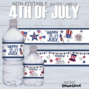 NON-Editable 4th of July Patriotic Water Bottle Labels | Independence Day Party Favor | July 4th Bottle Sticker | Instant Download Printable