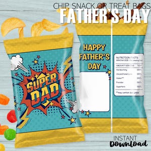 NON-Editable Super Dad Candy Chip Bag | Father&#39;s Day Party Favor | Fill with Chips Candy Healthy Snacks | Printable Download