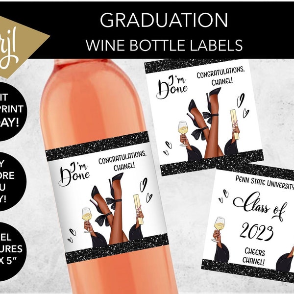Editable Ethnic Wine Bottle Labels | College Graduation Medical School | Digital Download Printable