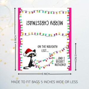 Naughty Cat Christmas Bag Toppers: Printable Holiday Party Favors, Kisses Candy Topper Tags, Xmas Gift (Instant Download) image 2