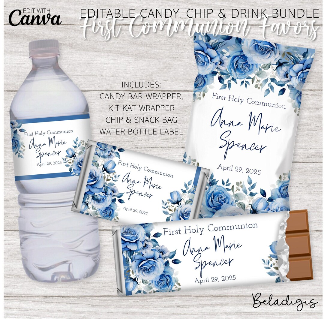 Editable Floral First Holy Communion Favor Bundle | Personalized Favor ...