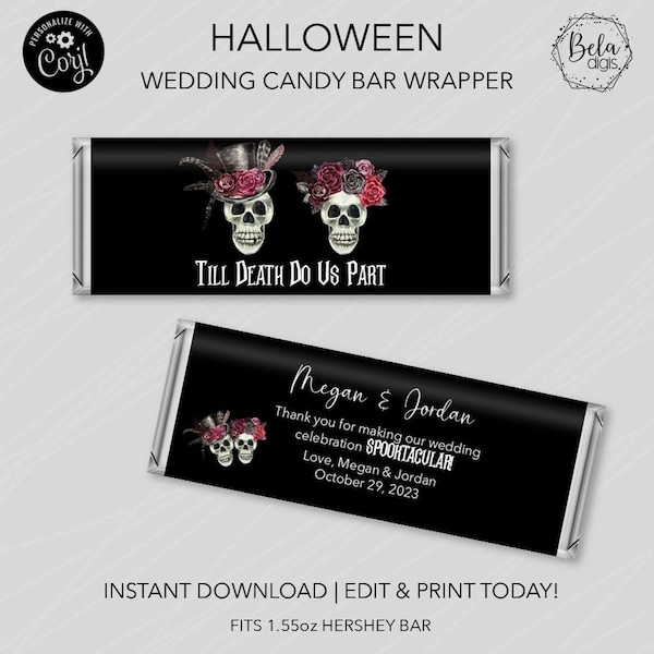 BEWERKBARE verliefd tot de dood ons scheidt bruids douche bruiloft Candy Bar Wrappers | Herfstchocoladegunsten | Afdrukbare digitale download