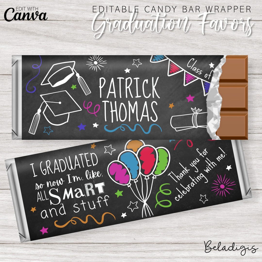 Editable Doodle Graduation Candy Bar Wrappers | Personalized Chocolate ...