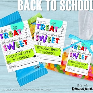 Printable Welcome Back to School Treat Tag, Student Classroom Gift Idea, First Day Gift Tag, Candy, Cookies, Chips, Favors, Instant Download