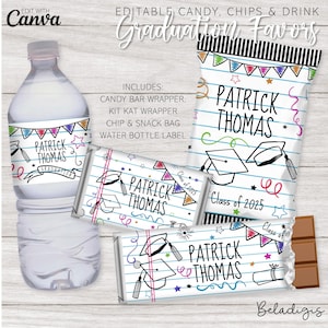Editable Doodle Graduation Favor Bundle | Personalized Favor Bundle | Printable Party Favors | Canva Template Instant Download
