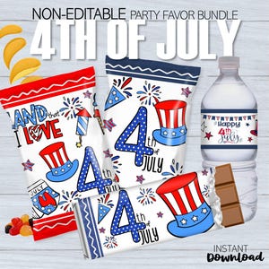 NON-Editable 4th of July Patriotic Water Bottle Labels | Independence Day Party Favor | July 4th Bottle Sticker | Instant Download Printable