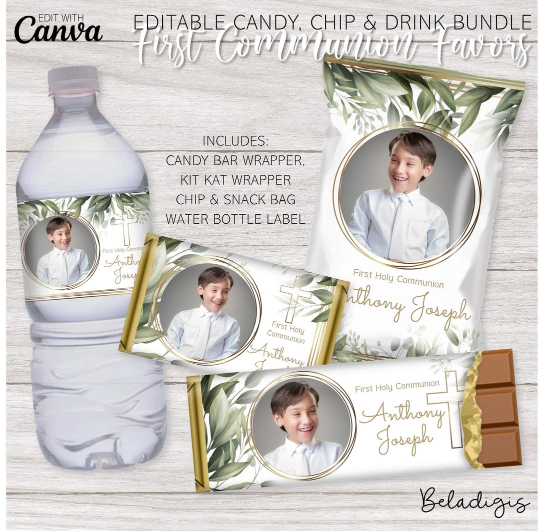 Editable Photo First Holy Communion Favor Bundle (canva Template) - Etsy