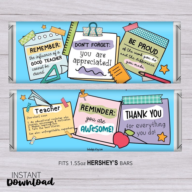 Teacher Appreciation Candy Bar Wrappers: Printable Thank You Gift ...