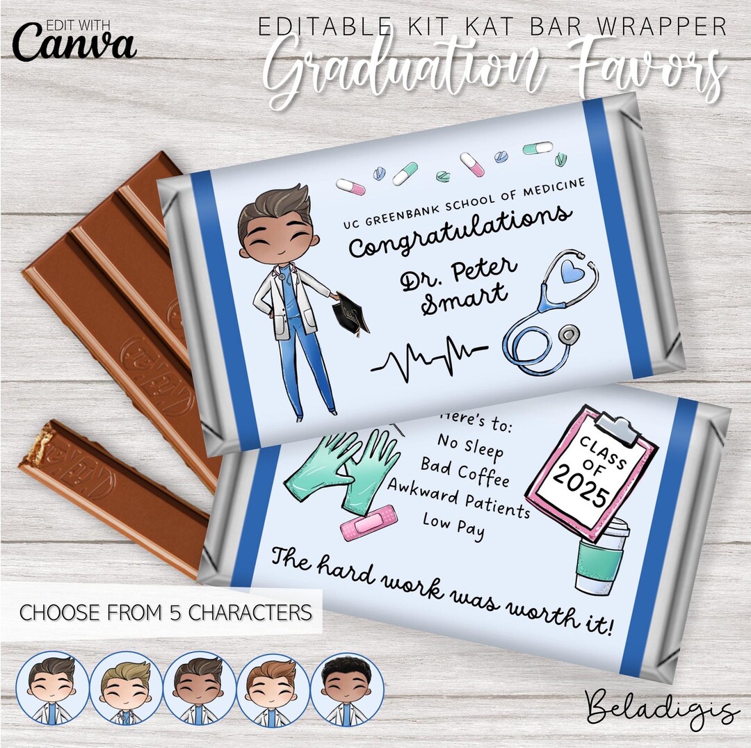 Editable Doctor Graduation Kit Kat Bar Wrappers | Personalized ...
