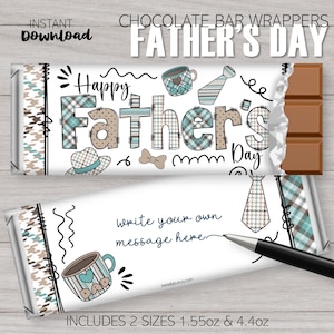 Modello di barretta di cioccolato per incarti di caramelle a quadretti con scarabocchi per la festa del papà / Modello di barretta di cioccolato / Non modificabile, stampabile, scaricabile / Adatto a confezioni Hershey da 1,55 oz e 4,4 oz