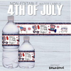 NON-Editable Red, White & Boujee! 4th of July Water Bottle Labels, Independence Day Party Favor, July 4th Bottle Sticker, Instant Download