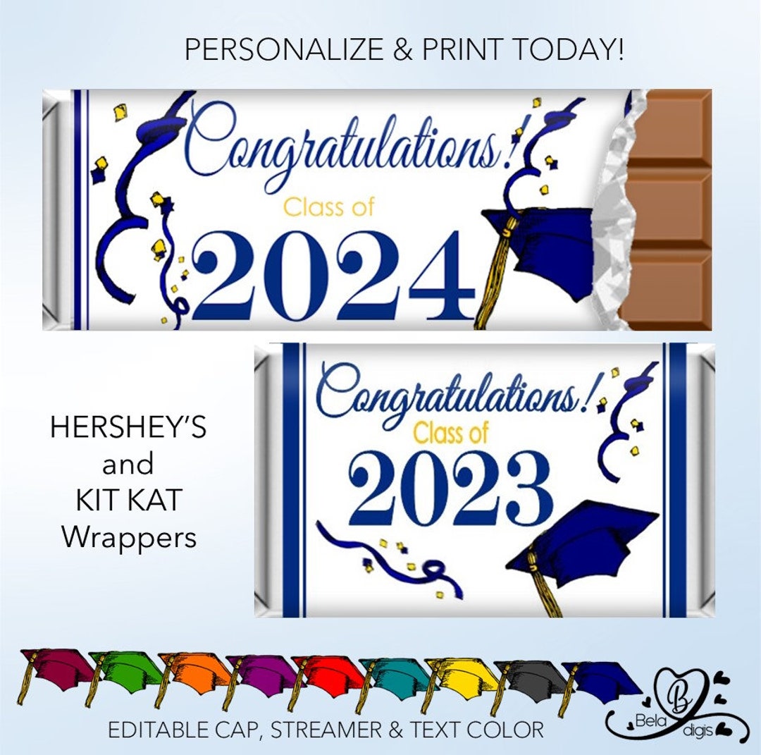 Editable Cap Graduation Candy Bar Wrappers Personalized Chocolate Party ...