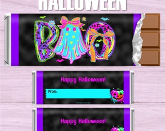 Spooky Halloween Candy Bar Wrapper: Whimsical Ghost Printable Trick or Treat Favor, DIY Instant Download
