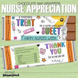 Krankenschwester Wertschätzung Doodle Candy Bar Wraps | Nurses Week Schokoriegel | Pflege Danke Geschenke | Druckbare Sofort-Download | Druckbar