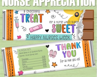 Nurse Appreciation Doodle Candy Bar Wrappers | Nurses Week Chocolate Bars | Nursing Thank you Gifts | Printable Instant Download | Printable