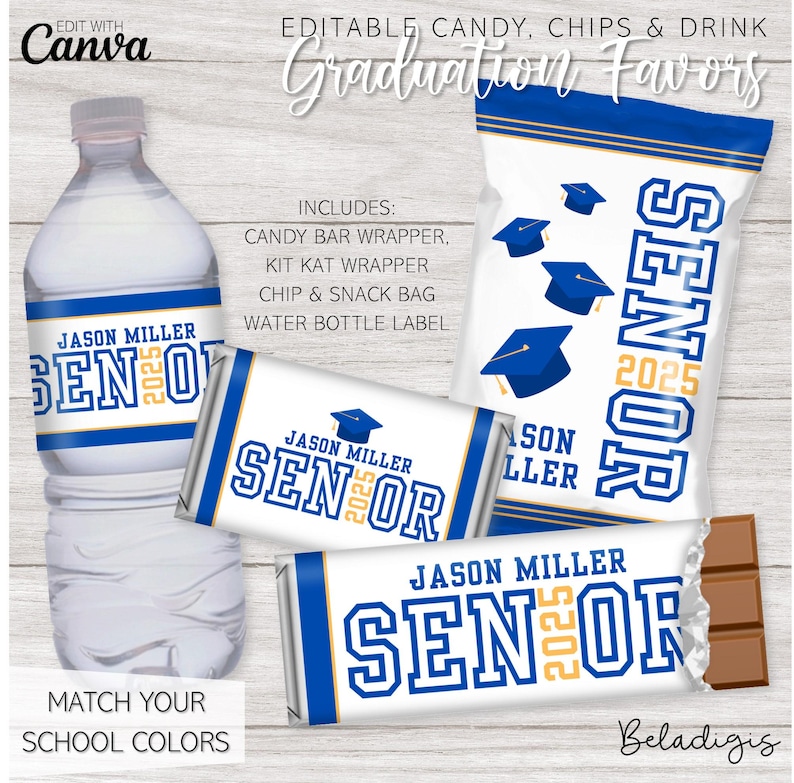 Editable Senior Graduation Favor Bundle: Candy Wrappers (canva Template ...