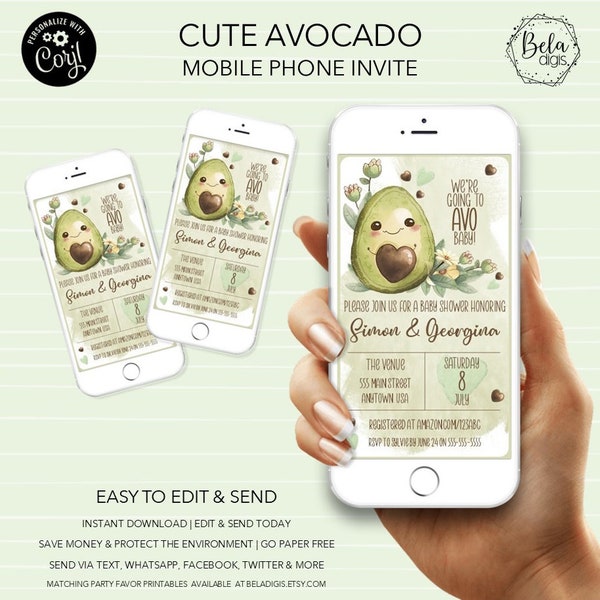 We're Going to AVO Baby! Avocado Baby Shower Mobile Phone Invitations | Evite Text Message | Babee Shower Invite | Download Digital Editable