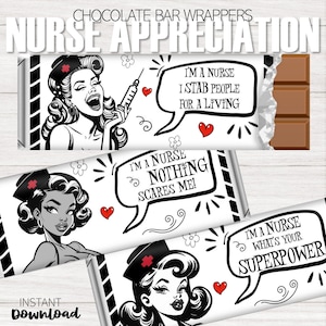 Retro Krankenschwester Wertschätzung Bundle Candy Bar Wrappers | Nurses Week Schokoriegel | Pflege Danke Geschenke | Druckbare Download | 3 Designs